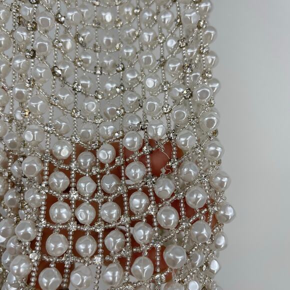 MAY MASHIAH X FWRD | Zoe Top in White & Natural Crystal Pearl Beaded Halter M - Picture 10 of 17